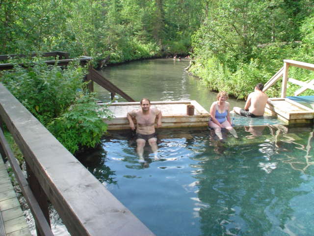 Joe relaxes at Liard Hot Springs